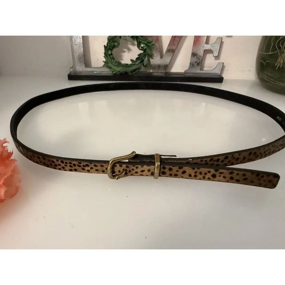 Vintage XSkinny Belt Gold Buckle Leopard Calf Hair Leather‎ Brown Tan XS 26